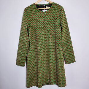 Anthropologie Green and Red Patterned Mini Dress